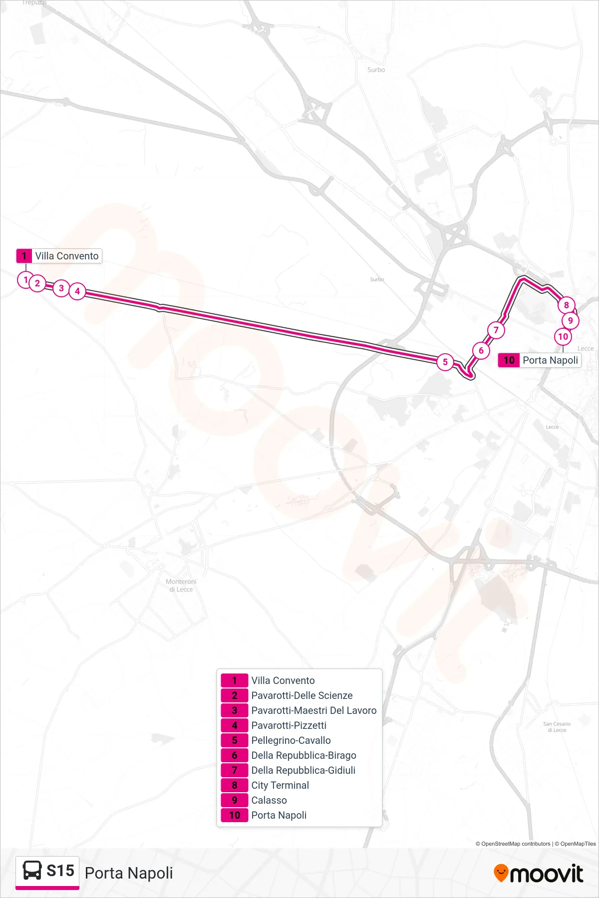 Linea S15  bus (Porta Napoli) - Percorsi e fermate sulla mappa
