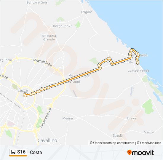 S16 bus Line Map