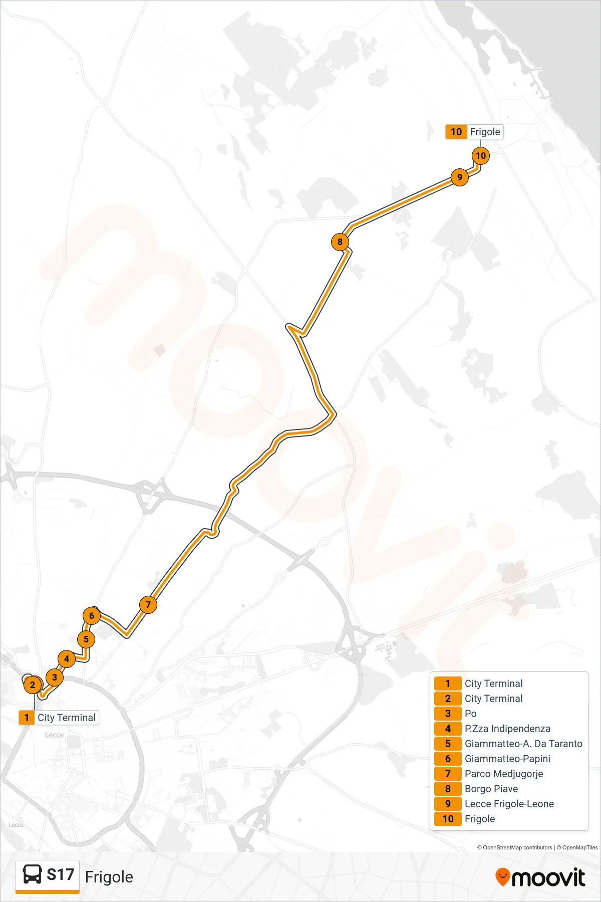 Linea S17 bus (Frigole) - Percorsi e fermate sulla mappa