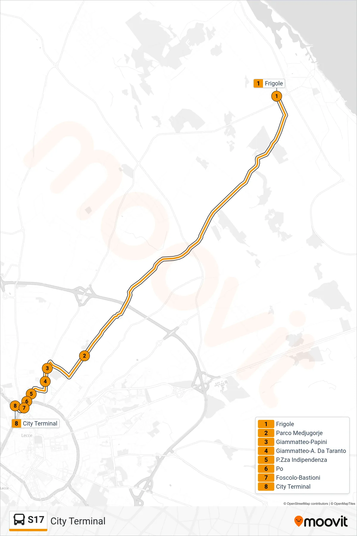 Linea S17  bus (City Terminal) - Percorsi e fermate sulla mappa