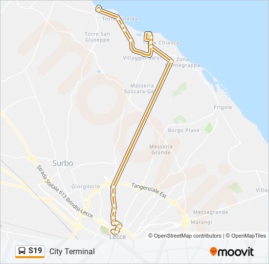 S19 bus Line Map