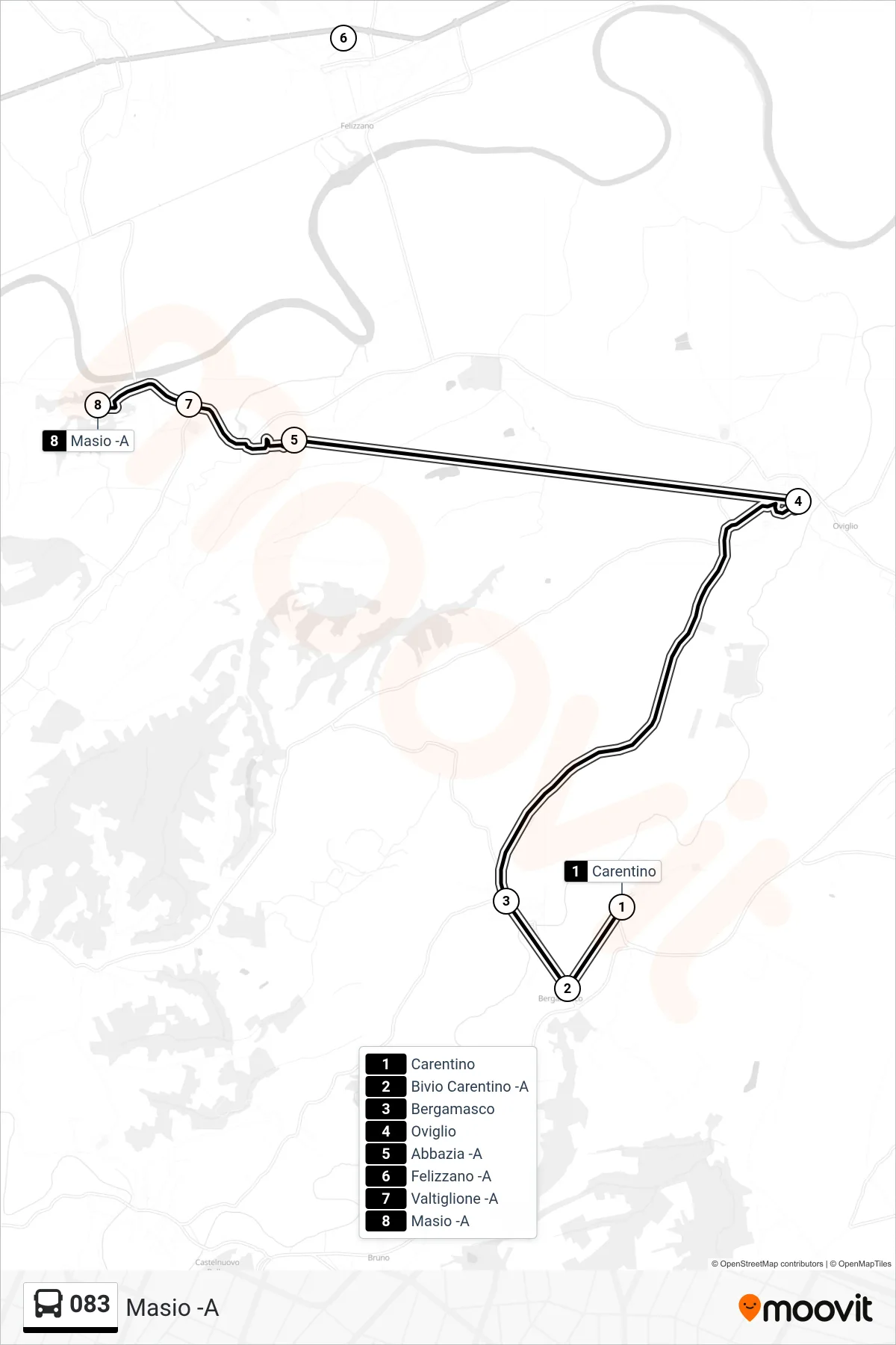 Linea 083 bus (Masio -A) - Percorsi e fermate sulla mappa