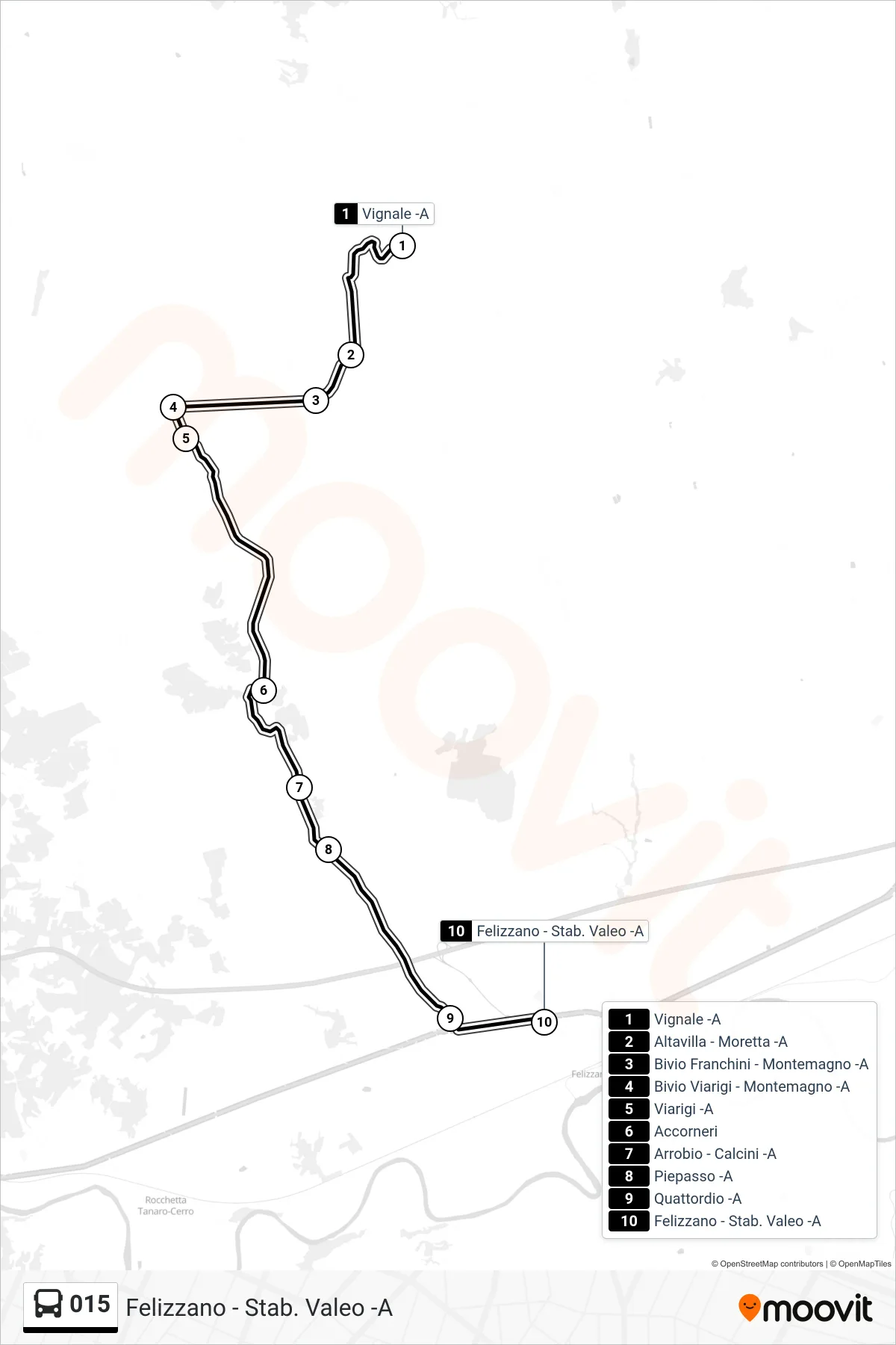 Linea 015 bus (Felizzano - Stab. Valeo -A) - Percorsi e fermate sulla mappa