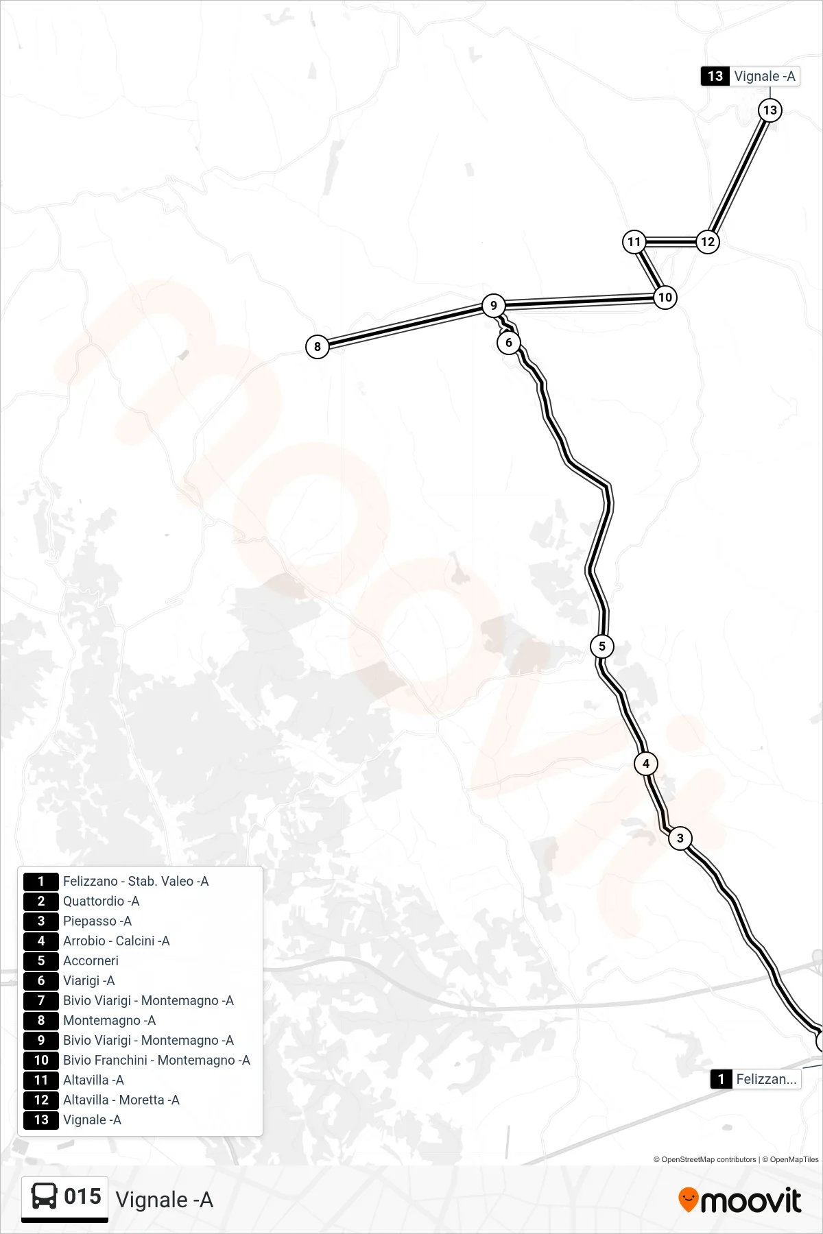Linea 015  bus (Vignale -A) - Percorsi e fermate sulla mappa