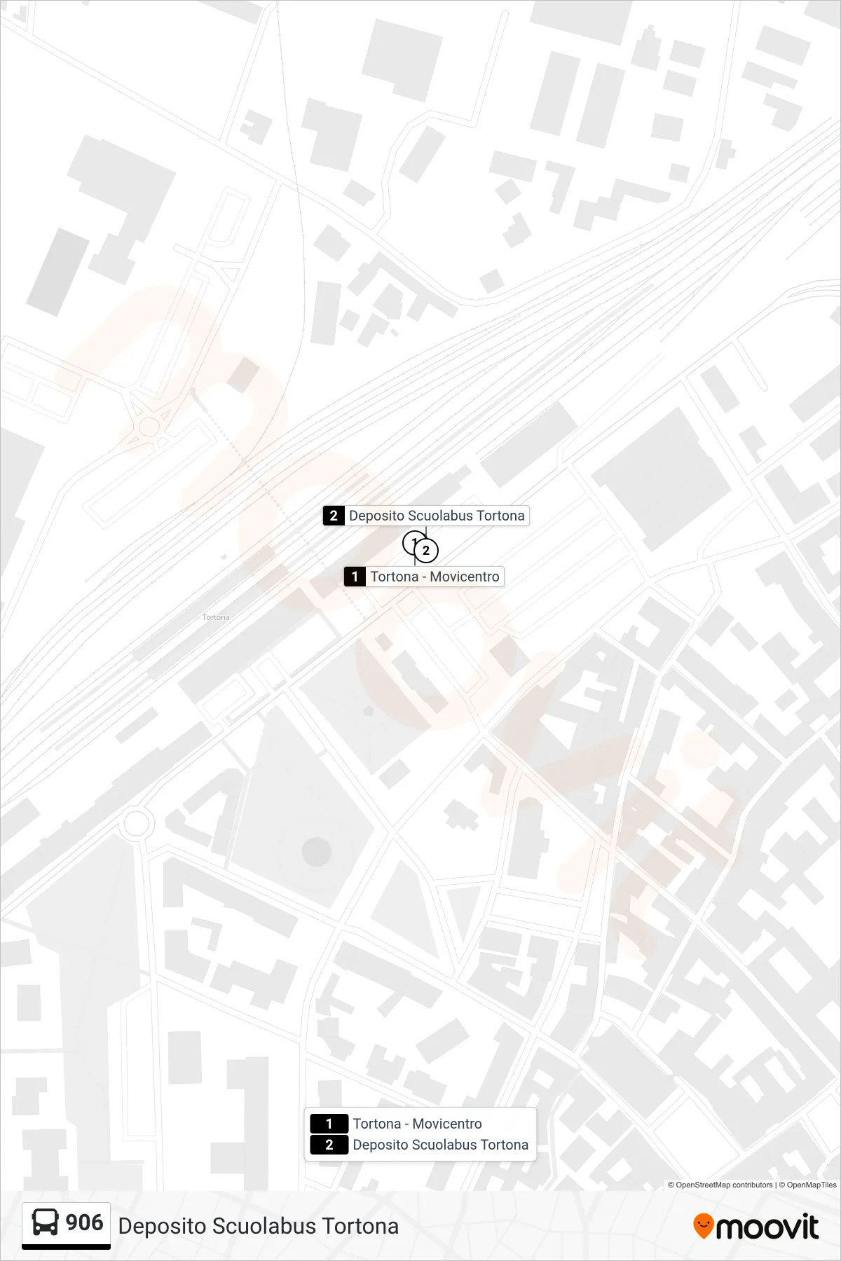 Linea 906  bus (Deposito Scuolabus Tortona) - Percorsi e fermate sulla mappa