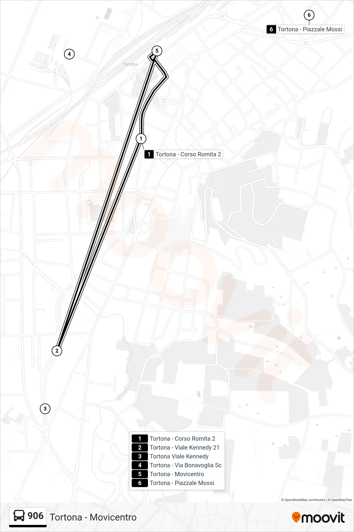 Linea 906  bus (Tortona - Movicentro) - Percorsi e fermate sulla mappa