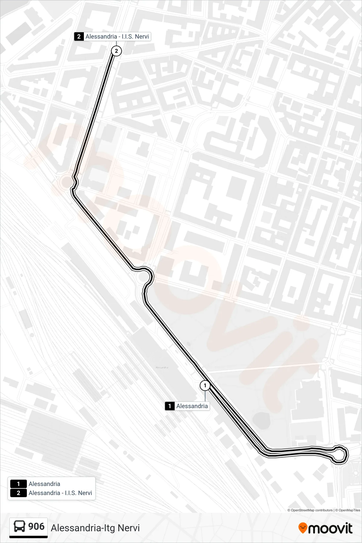 Linea 906 bus (Alessandria-Itg Nervi) - Percorsi e fermate sulla mappa