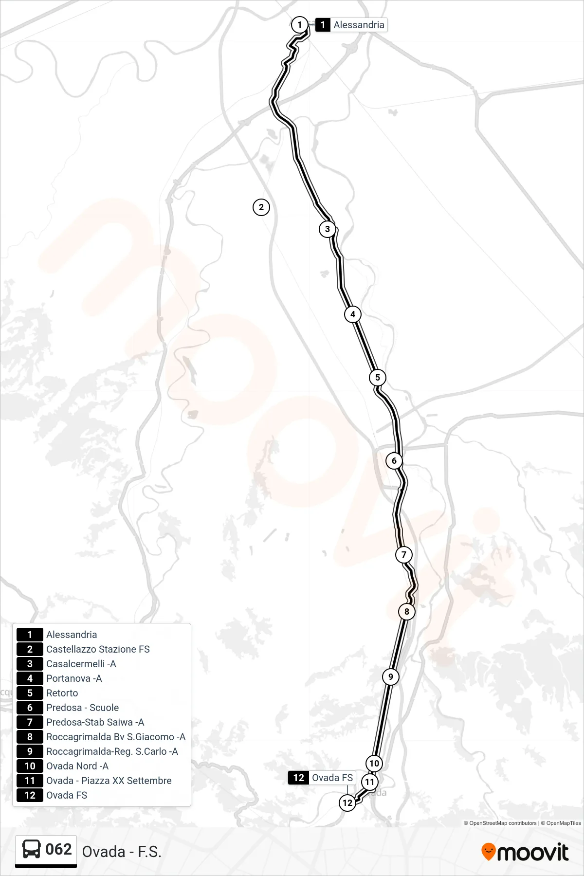 Linea 062 bus (Ovada - F.S.) - Percorsi e fermate sulla mappa