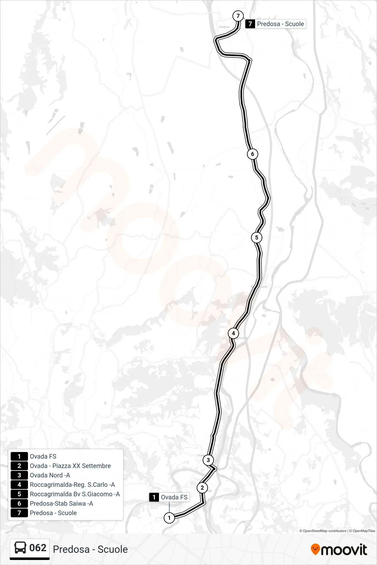 Linea 062  bus (Predosa - Scuole) - Percorsi e fermate sulla mappa
