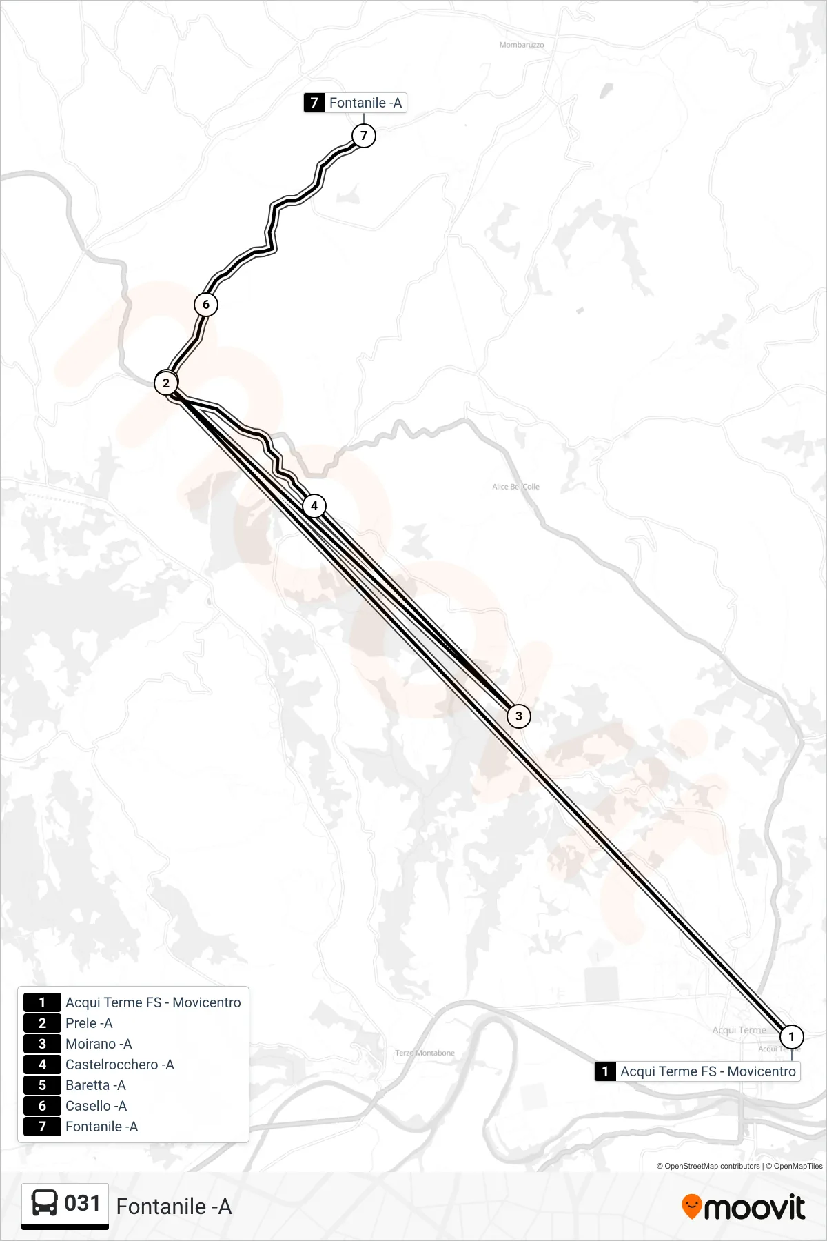 Linea 031 bus (Fontanile -A) - Percorsi e fermate sulla mappa