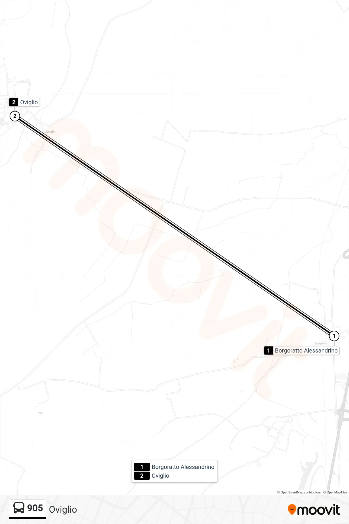 Linea 905  bus (Oviglio) - Percorsi e fermate sulla mappa