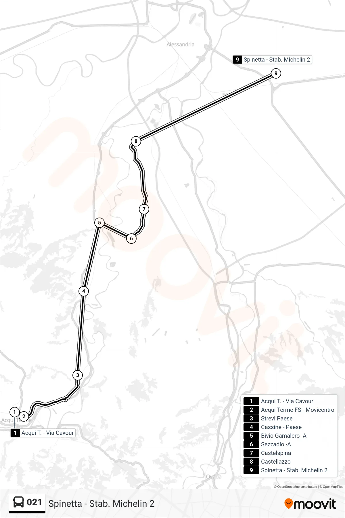 Linea 021 bus (Spinetta - Stab. Michelin 2) - Percorsi e fermate sulla mappa