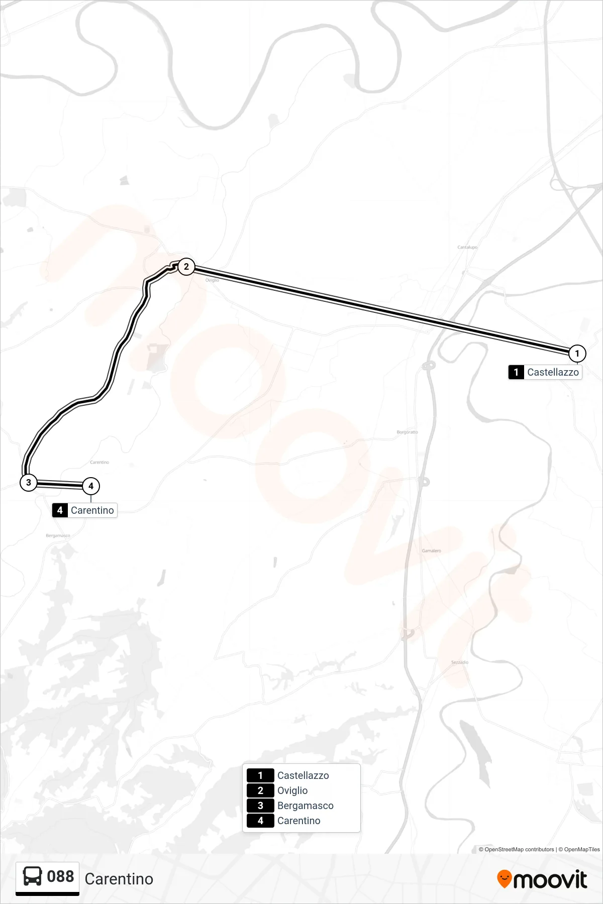 Linea 088 bus (Carentino) - Percorsi e fermate sulla mappa