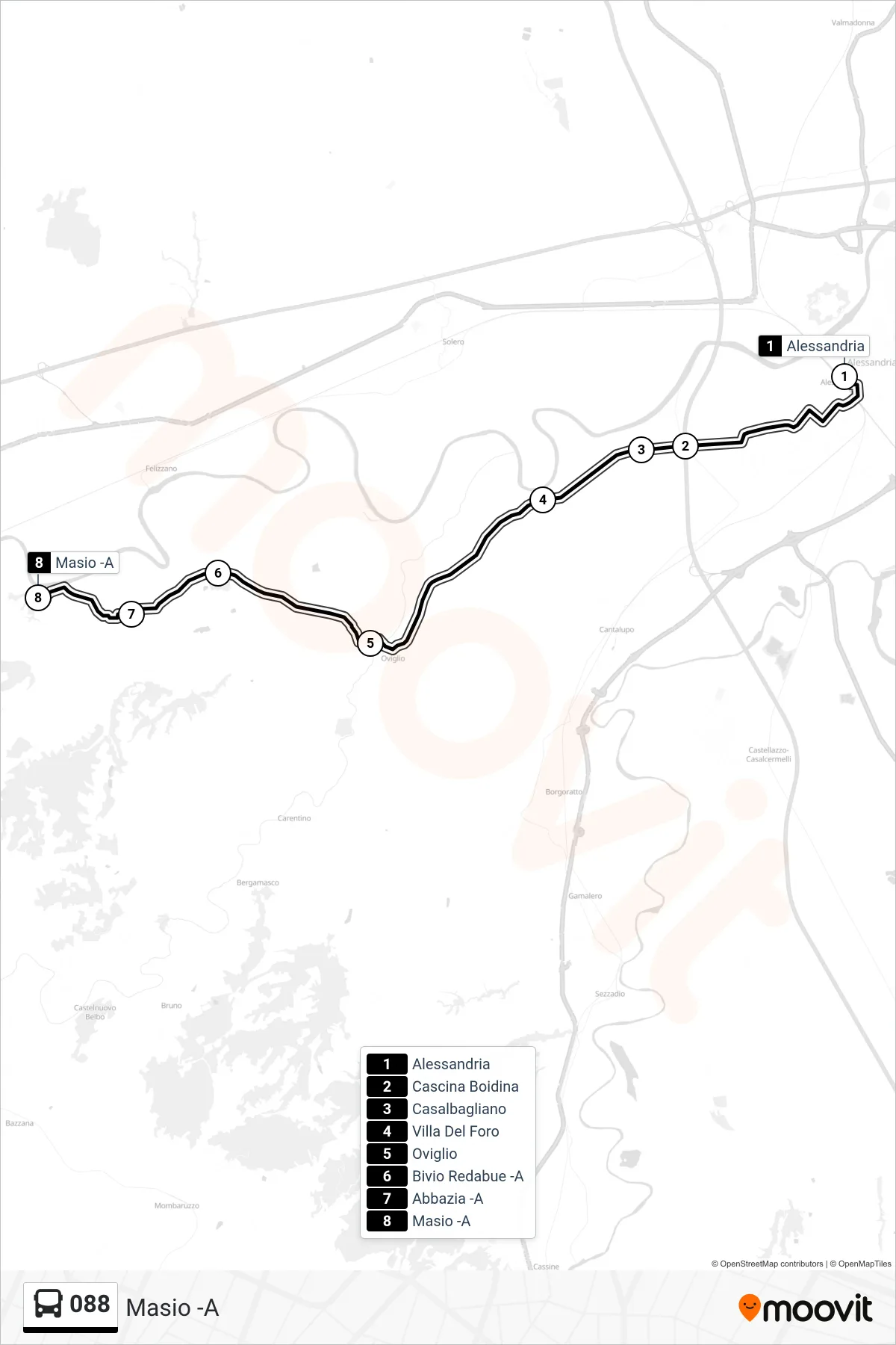 Linea 088 bus (Masio -A) - Percorsi e fermate sulla mappa