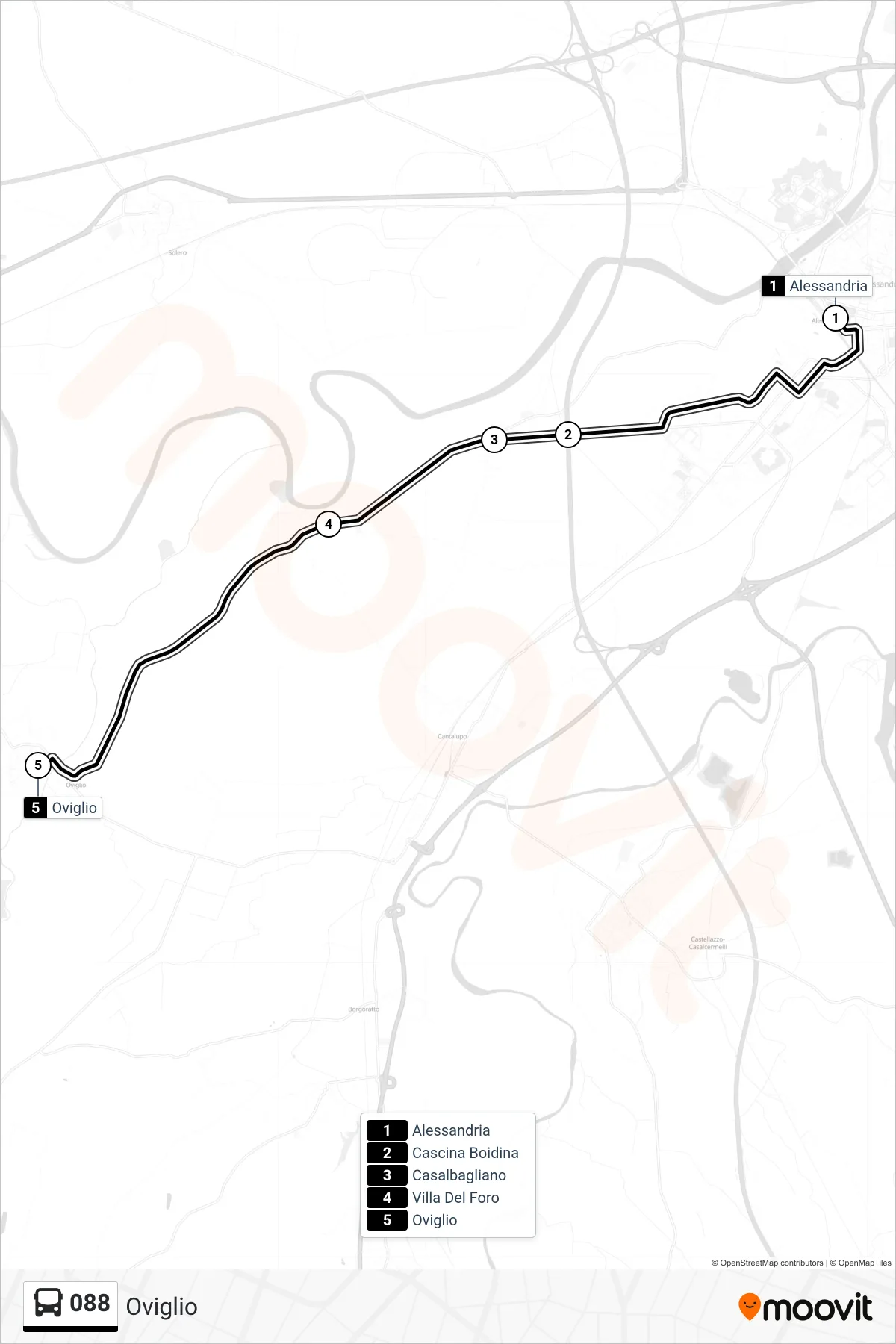 Linea 088  bus (Oviglio) - Percorsi e fermate sulla mappa