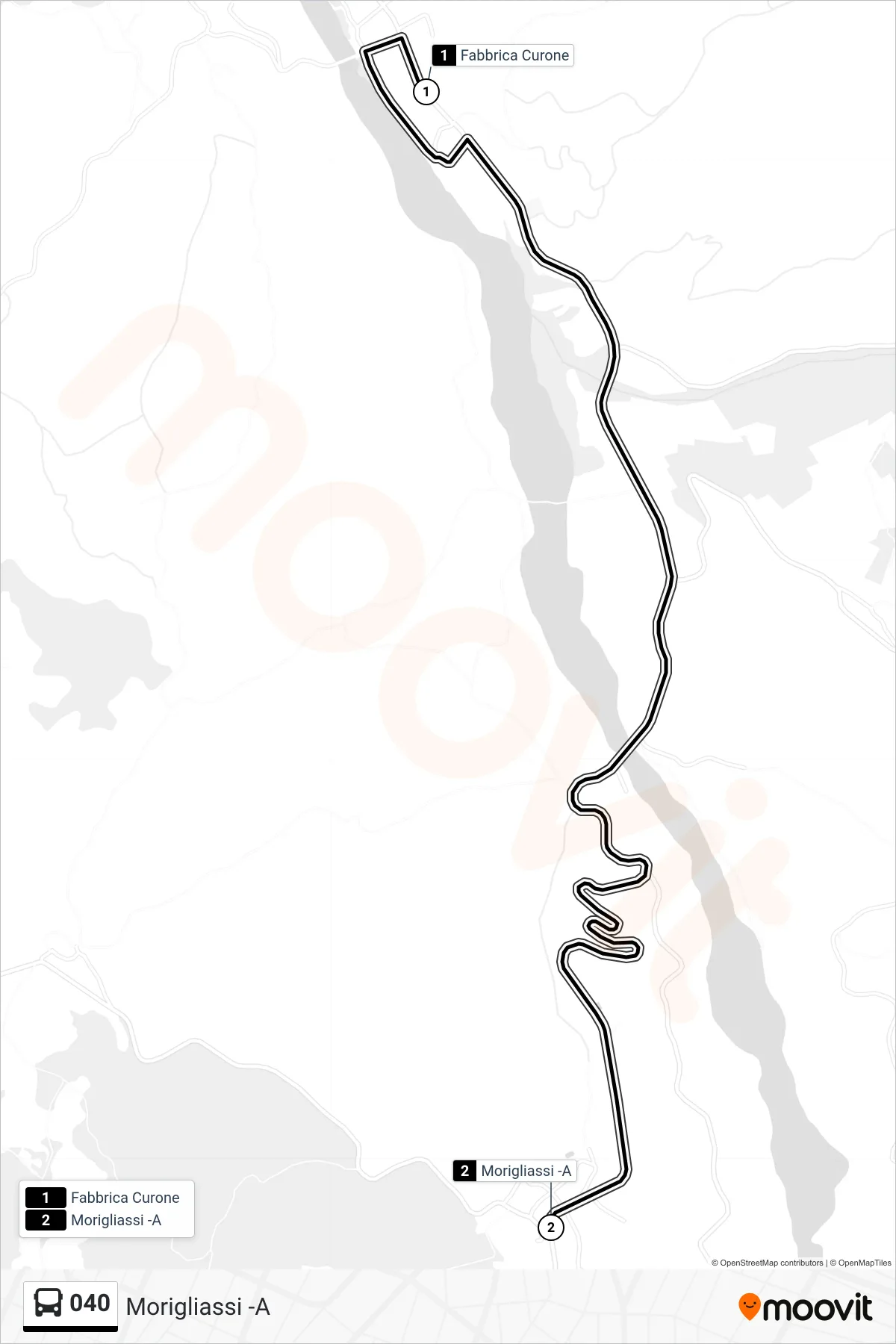 Linea 040  bus (Morigliassi -A) - Percorsi e fermate sulla mappa