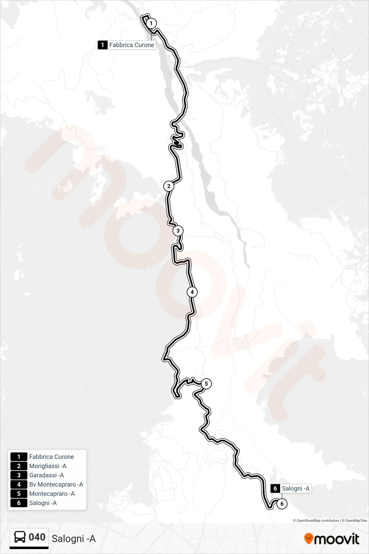 Linea 040 bus (Salogni -A) - Percorsi e fermate sulla mappa