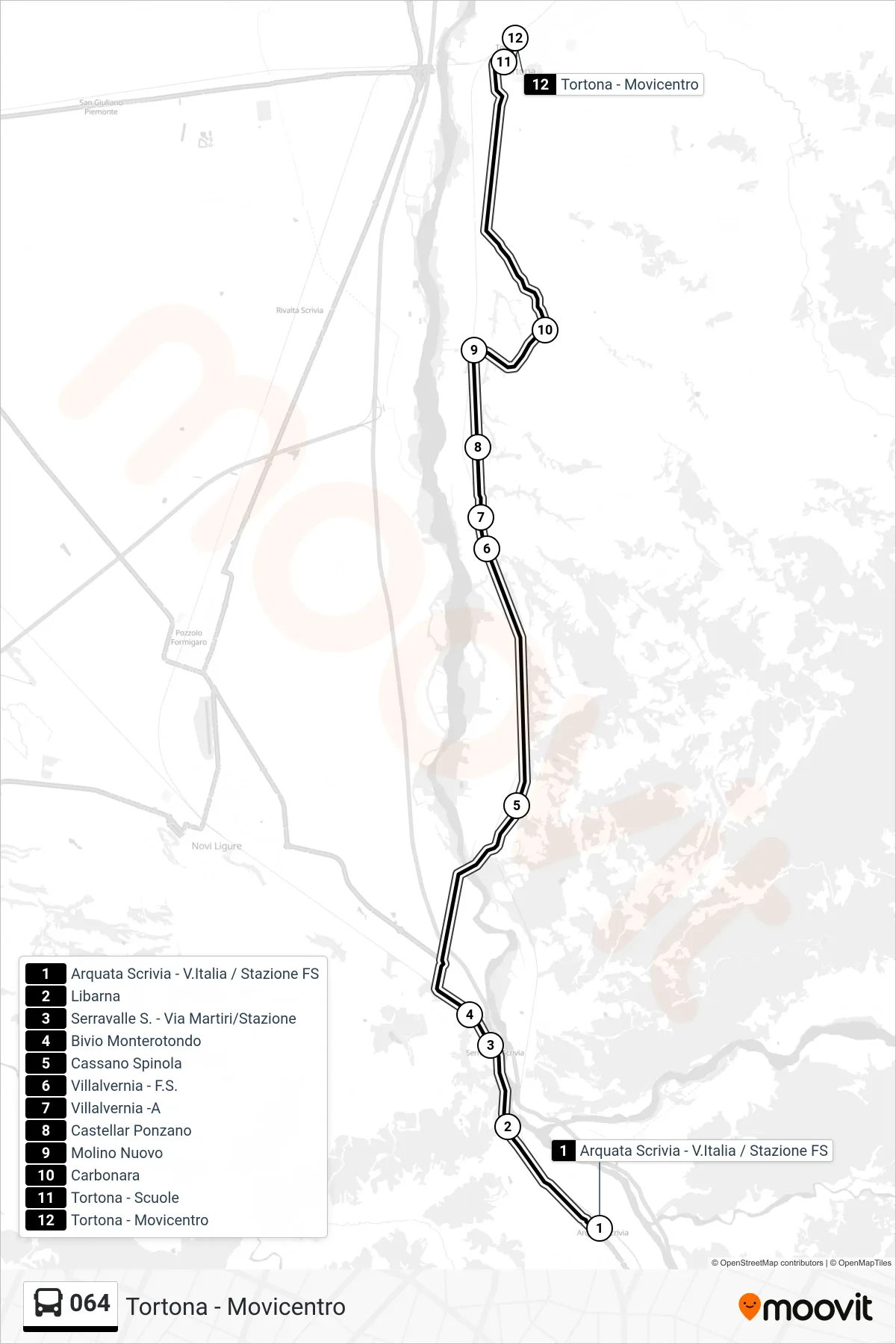 Linea 064  bus (Tortona - Movicentro) - Percorsi e fermate sulla mappa