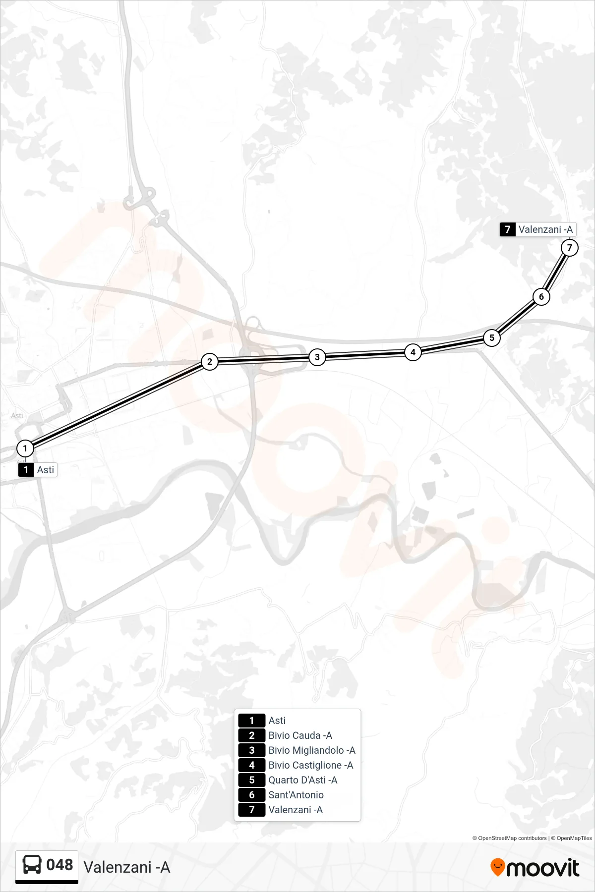Linea 048  bus (Valenzani -A) - Percorsi e fermate sulla mappa
