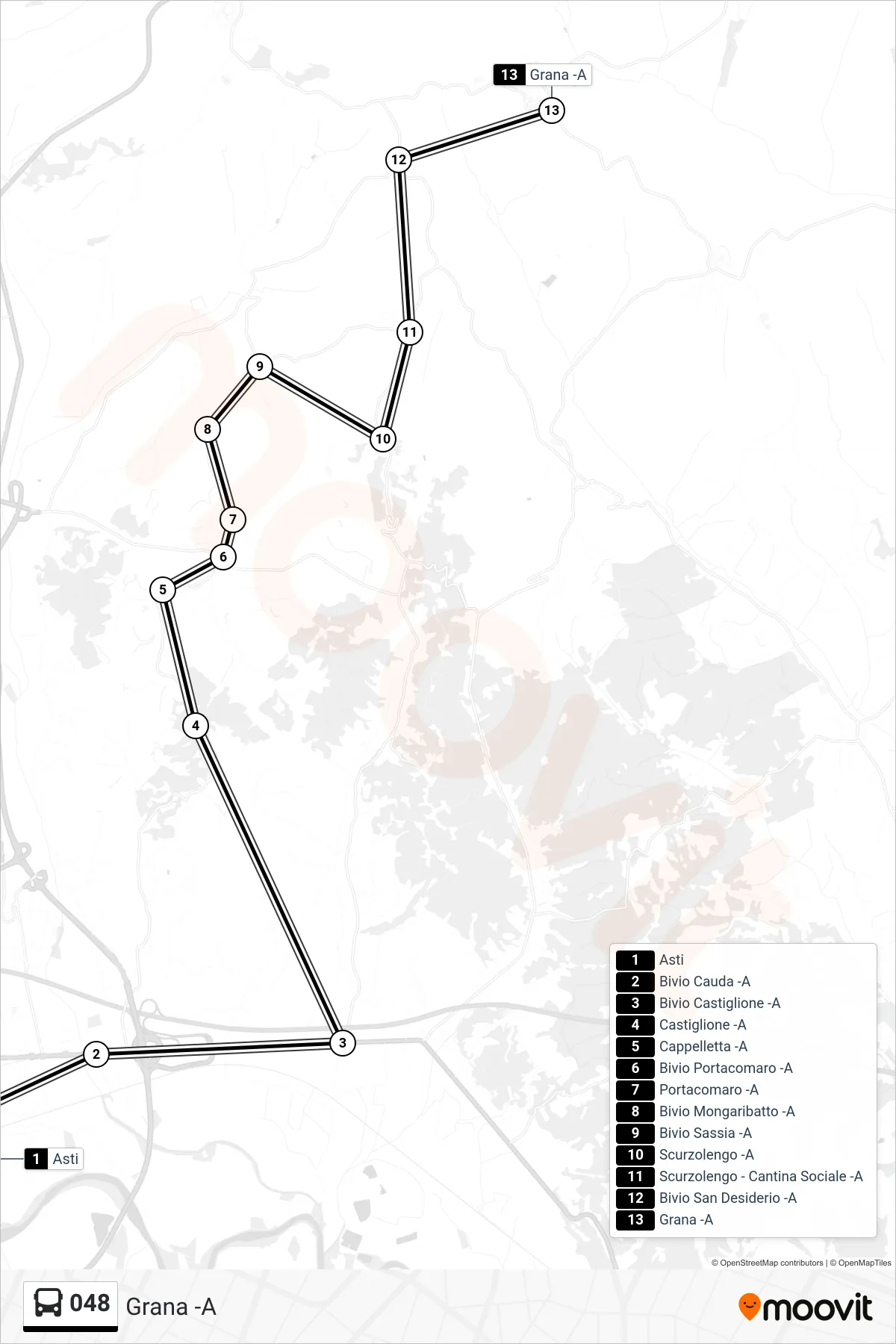 Linea 048 bus (Grana -A) - Percorsi e fermate sulla mappa