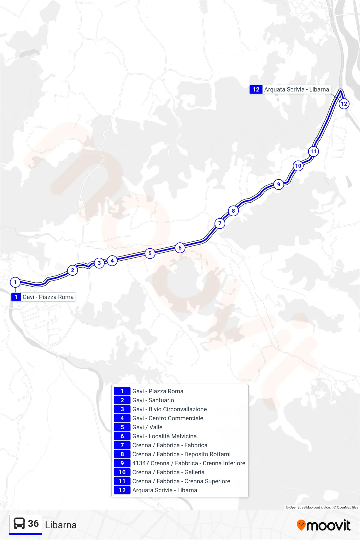 Linea 36  bus (Libarna) - Percorsi e fermate sulla mappa