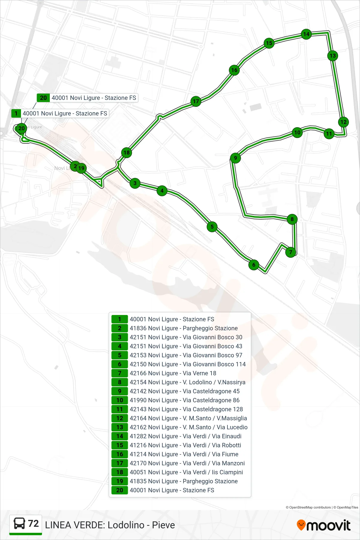 Linea 72 bus (Quartiere Pieve > Stazione FS) - Percorsi e fermate sulla mappa