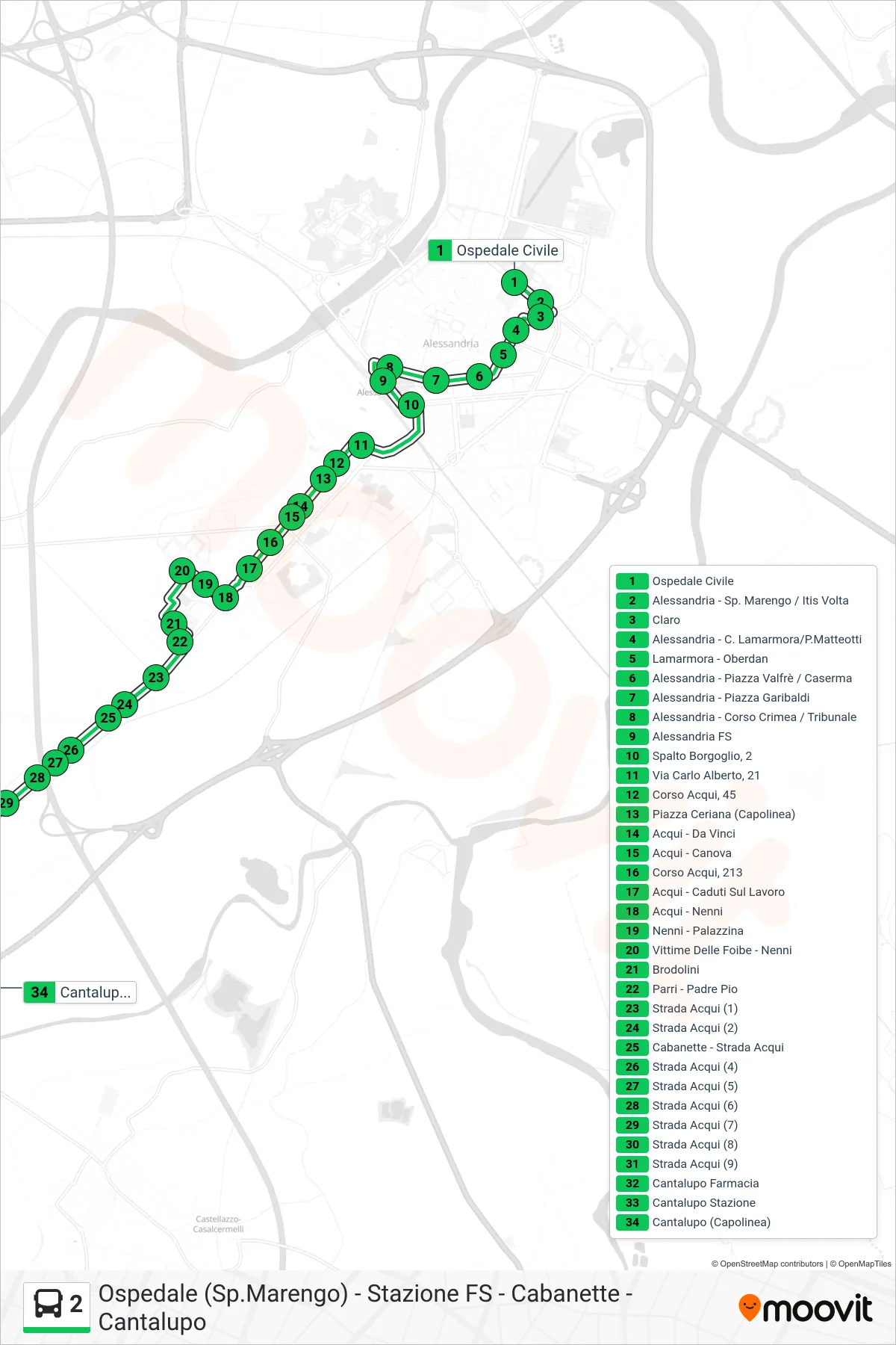 Linea 2 bus (Cantalupo) - Percorsi e fermate sulla mappa