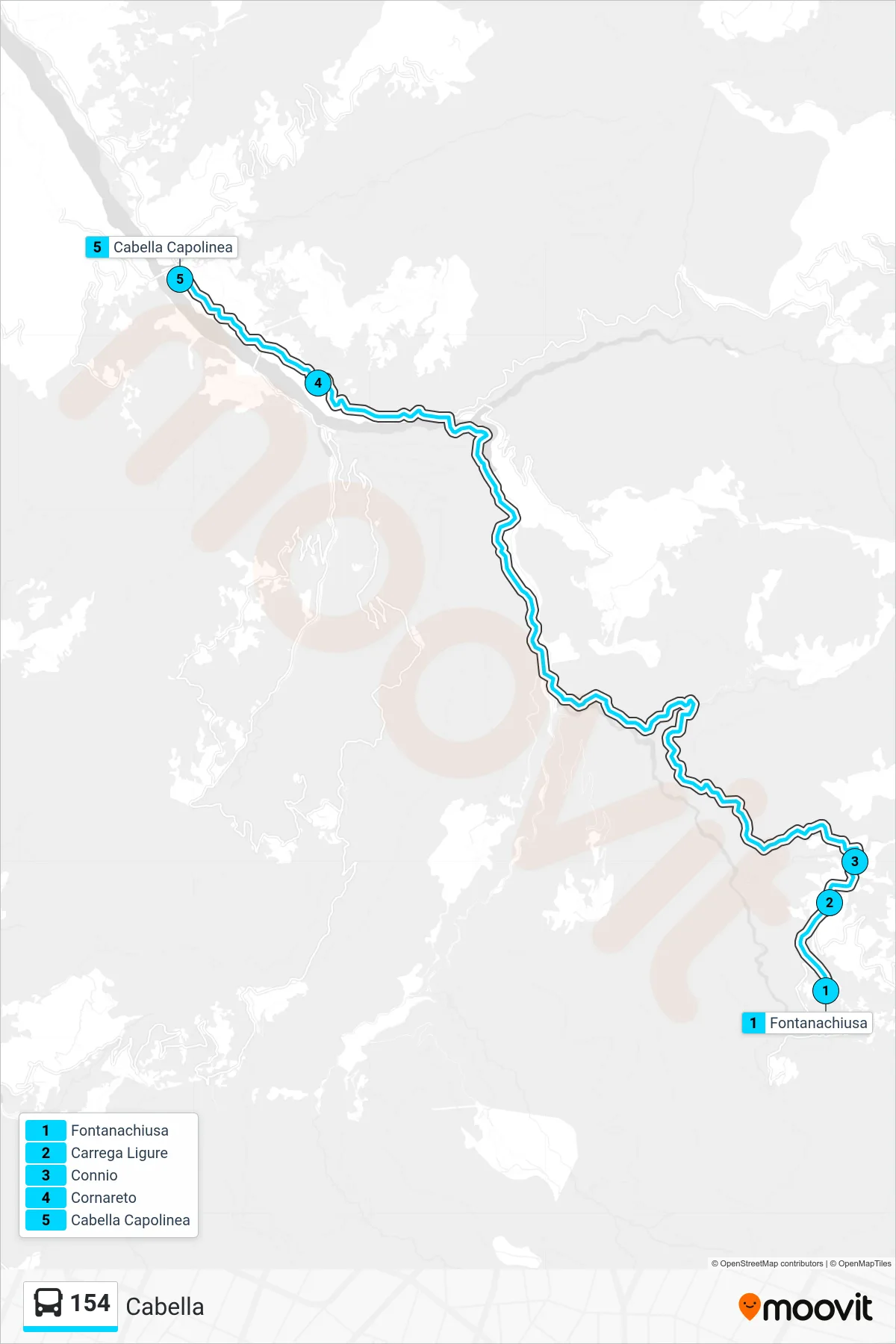 Linea 154 bus (Cabella) - Percorsi e fermate sulla mappa