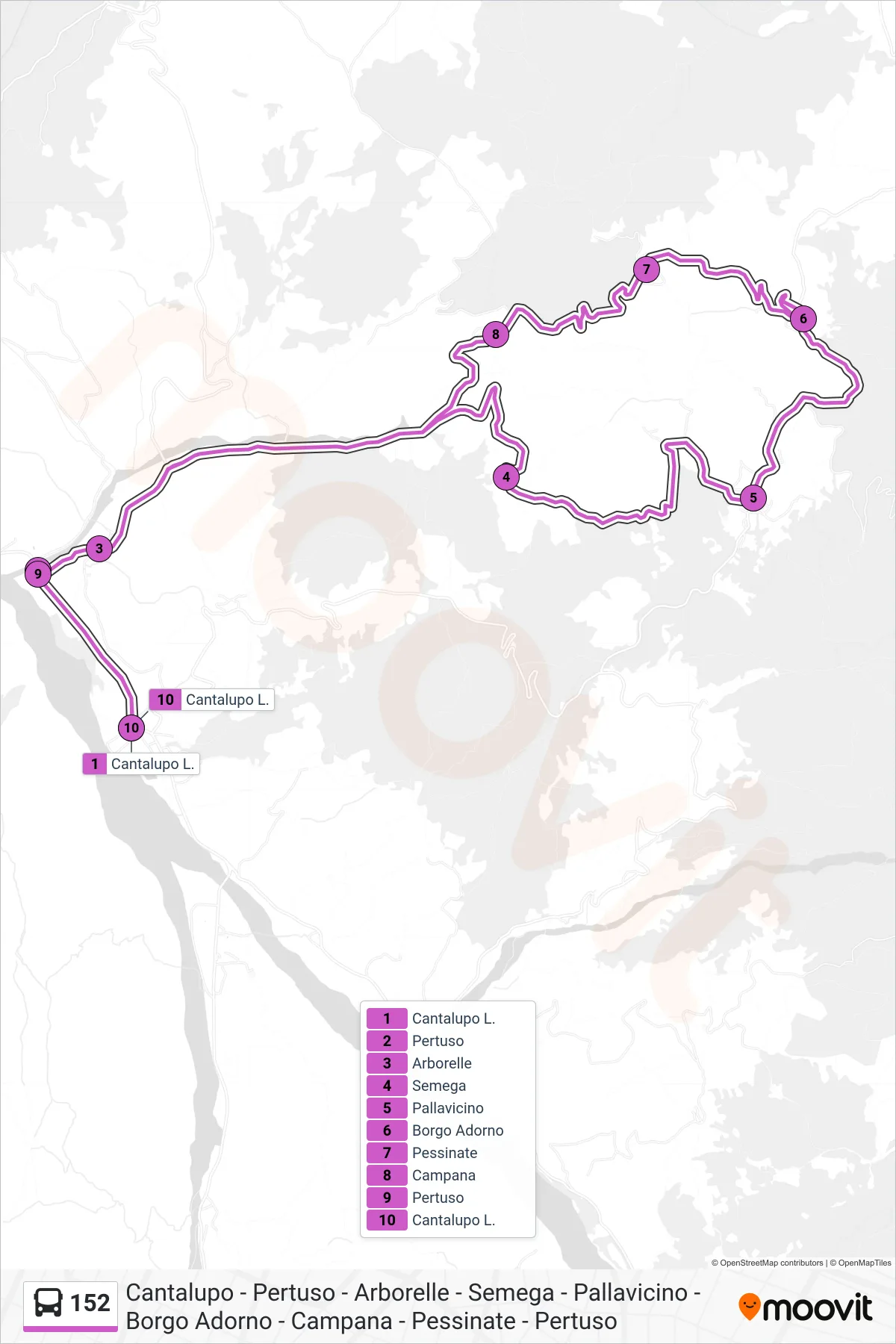 Linea 152 bus (Pallavicino - Borgo Adorno - Pertuso - Cantalupo) - Percorsi e fermate sulla mappa