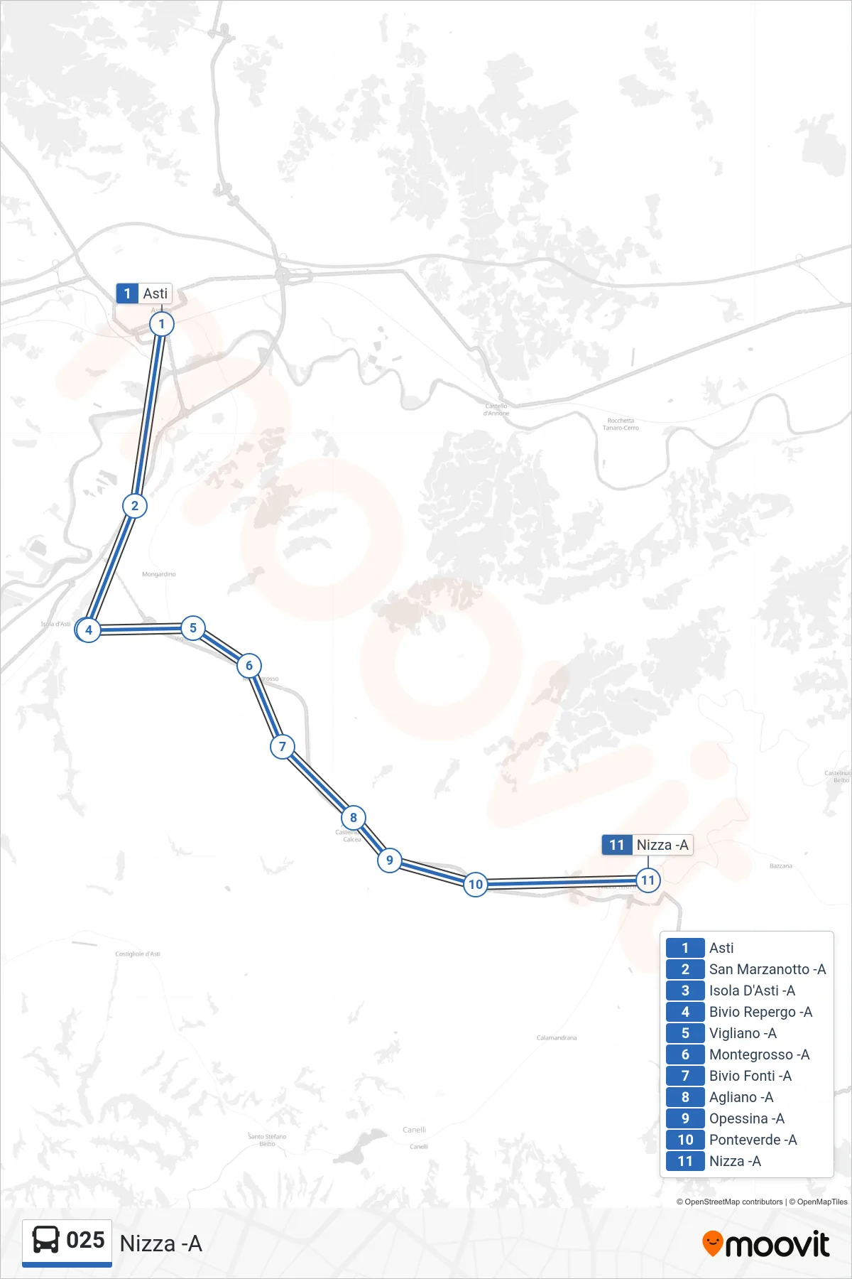 Linea 025 bus (Nizza -A) - Percorsi e fermate sulla mappa