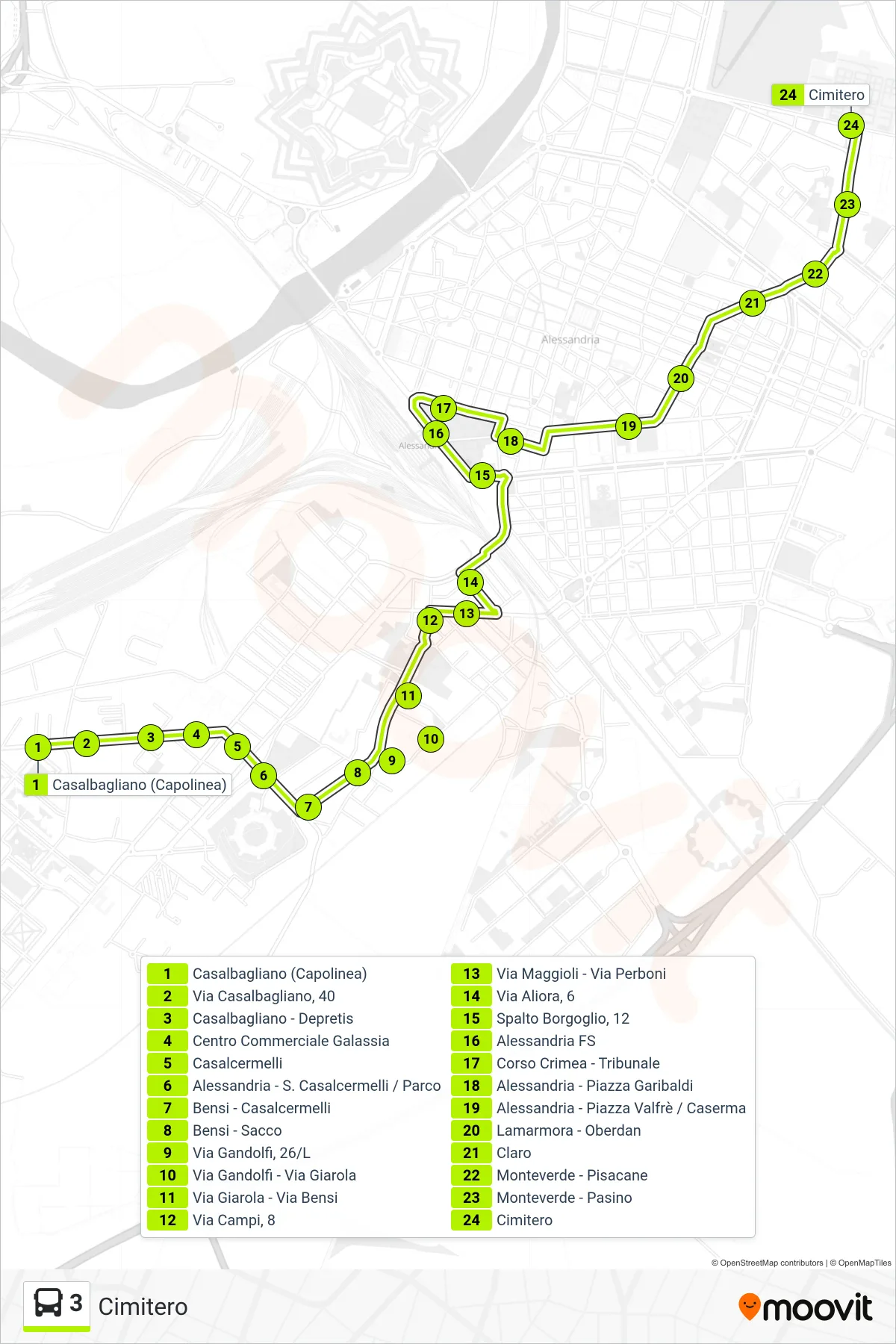 Linea 3  bus (Cimitero) - Percorsi e fermate sulla mappa
