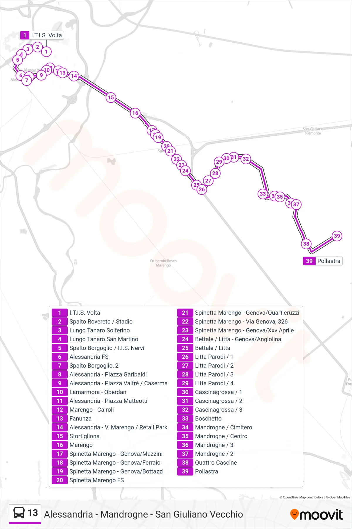 Linea 13 bus (Pollastra) - Percorsi e fermate sulla mappa