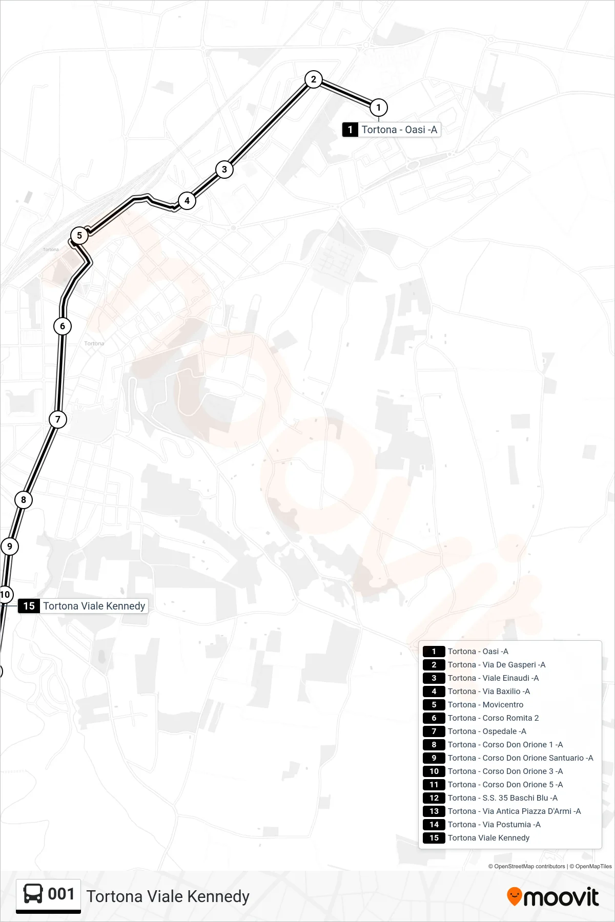 Linea 001 bus (Tortona Viale Kennedy) - Percorsi e fermate sulla mappa