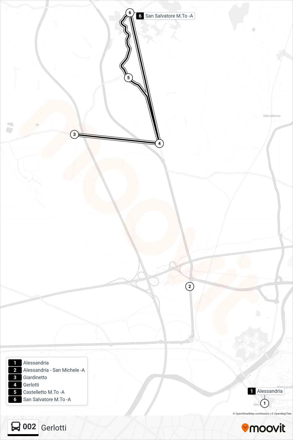 Linea 002 bus (Gerlotti) - Percorsi e fermate sulla mappa