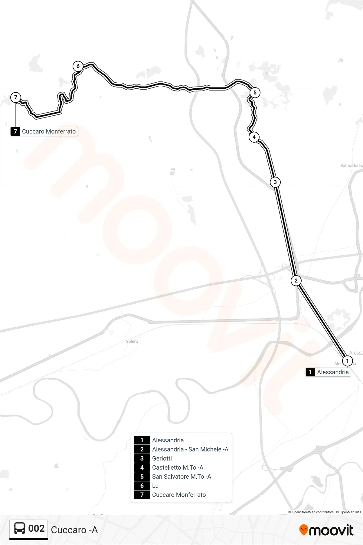 Linea 002 bus (Cuccaro -A) - Percorsi e fermate sulla mappa