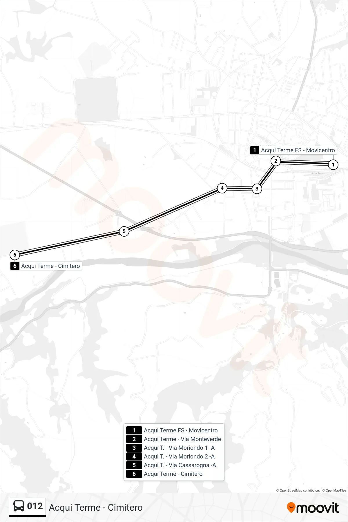 Linea 012  bus (Acqui Terme - Cimitero) - Percorsi e fermate sulla mappa