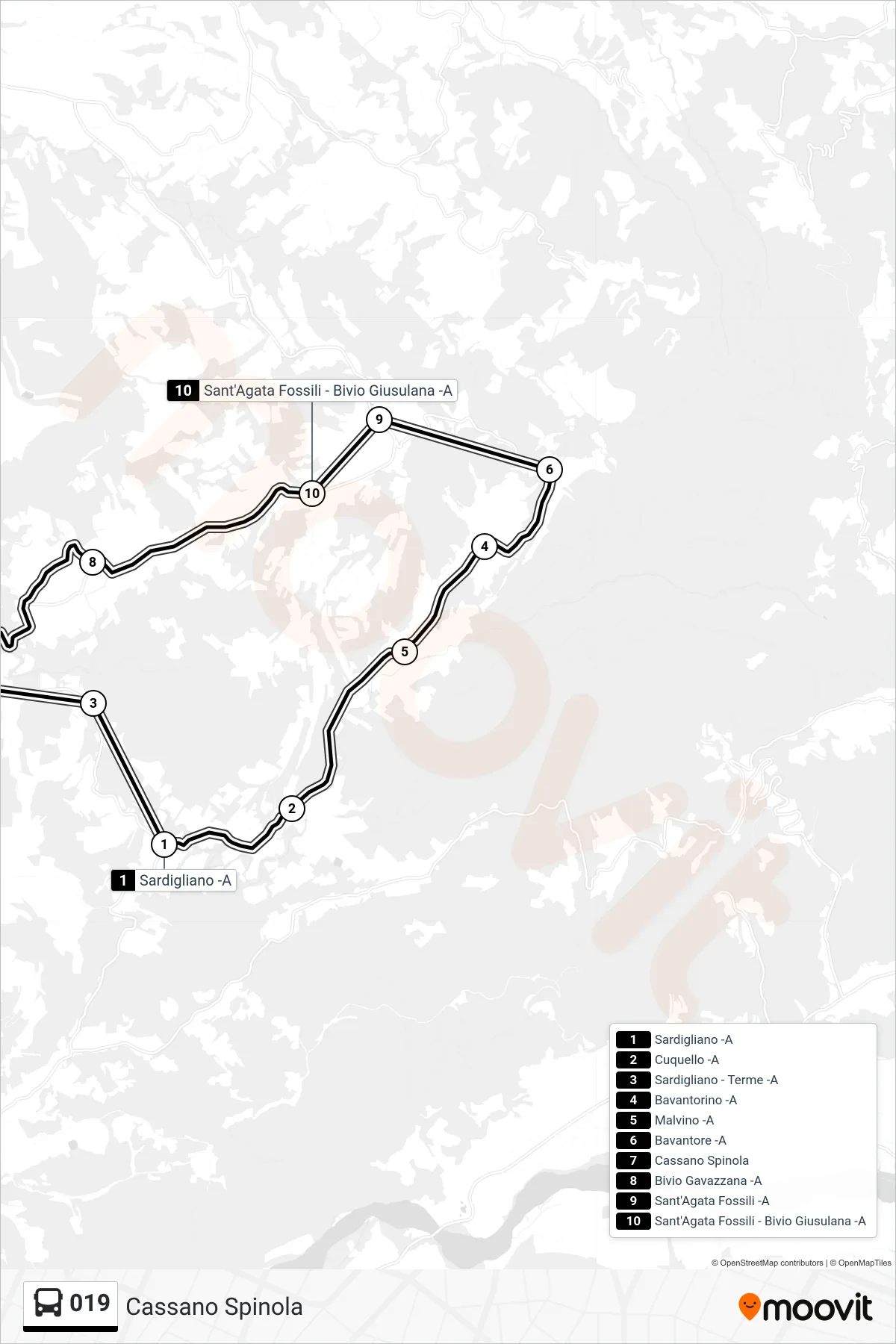 Linea 019  bus (Cassano Spinola) - Percorsi e fermate sulla mappa