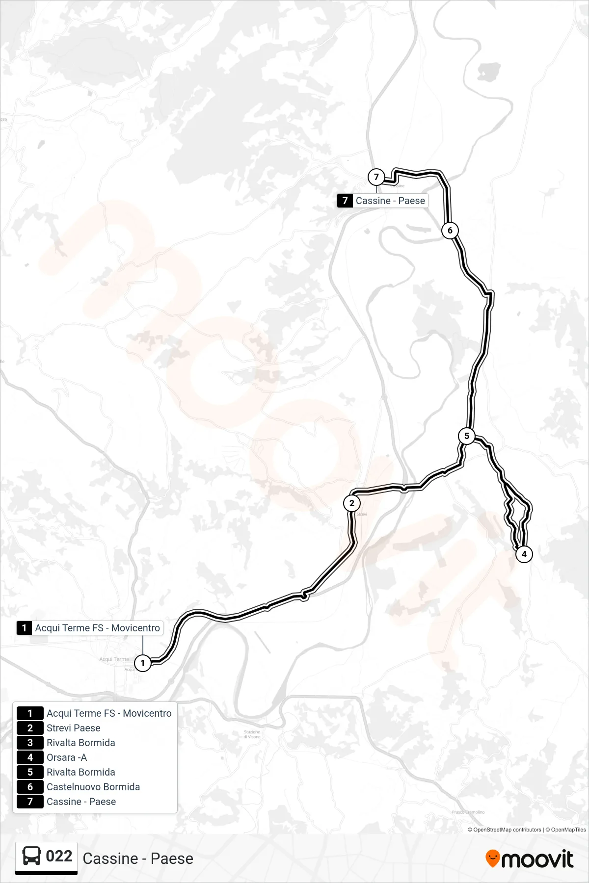 Linea 022 bus (Cassine - Paese) - Percorsi e fermate sulla mappa