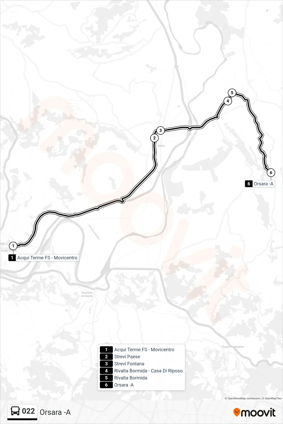 Linea 022 bus (Orsara -A) - Percorsi e fermate sulla mappa