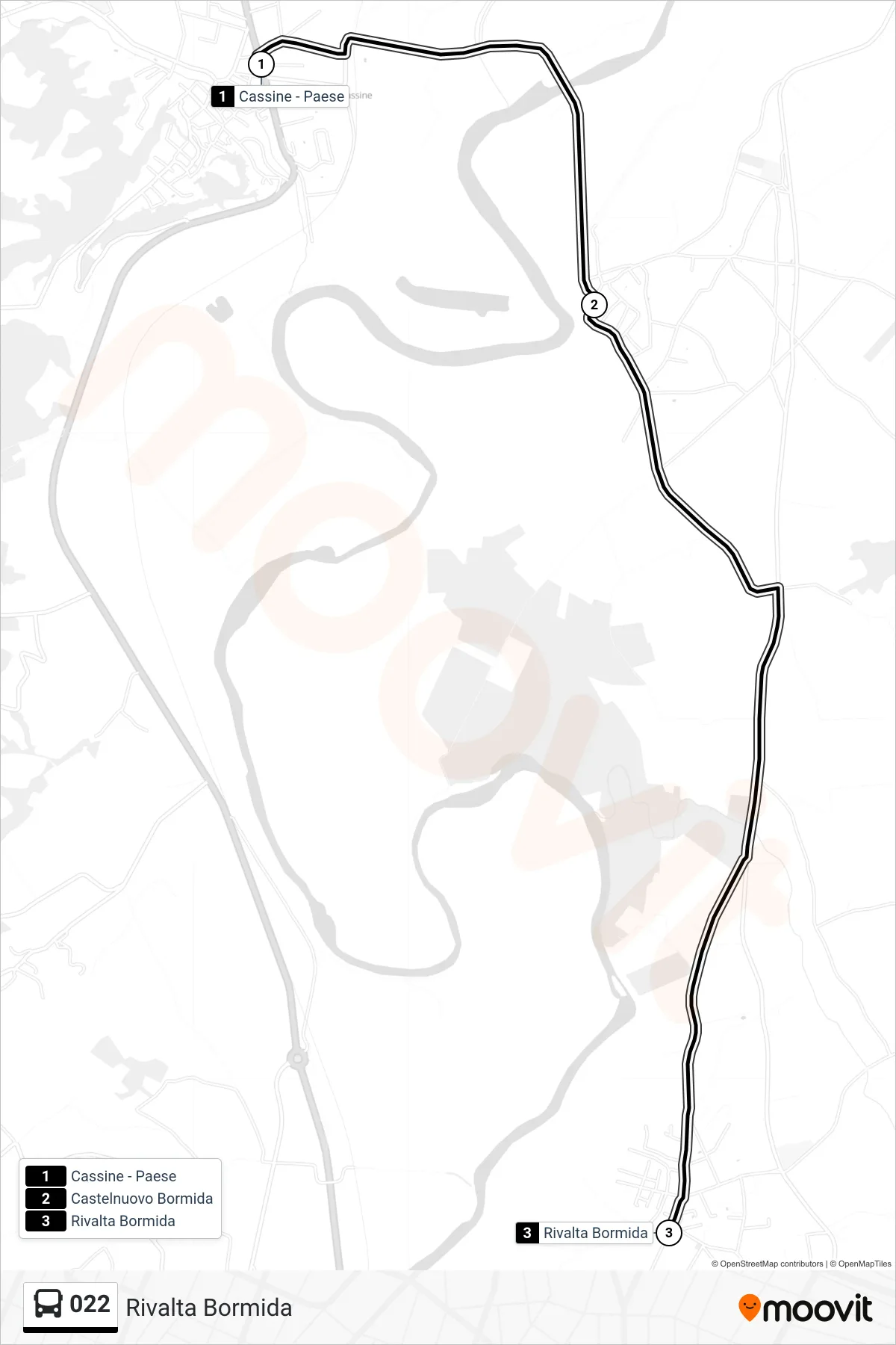 Linea 022  bus (Rivalta Bormida) - Percorsi e fermate sulla mappa