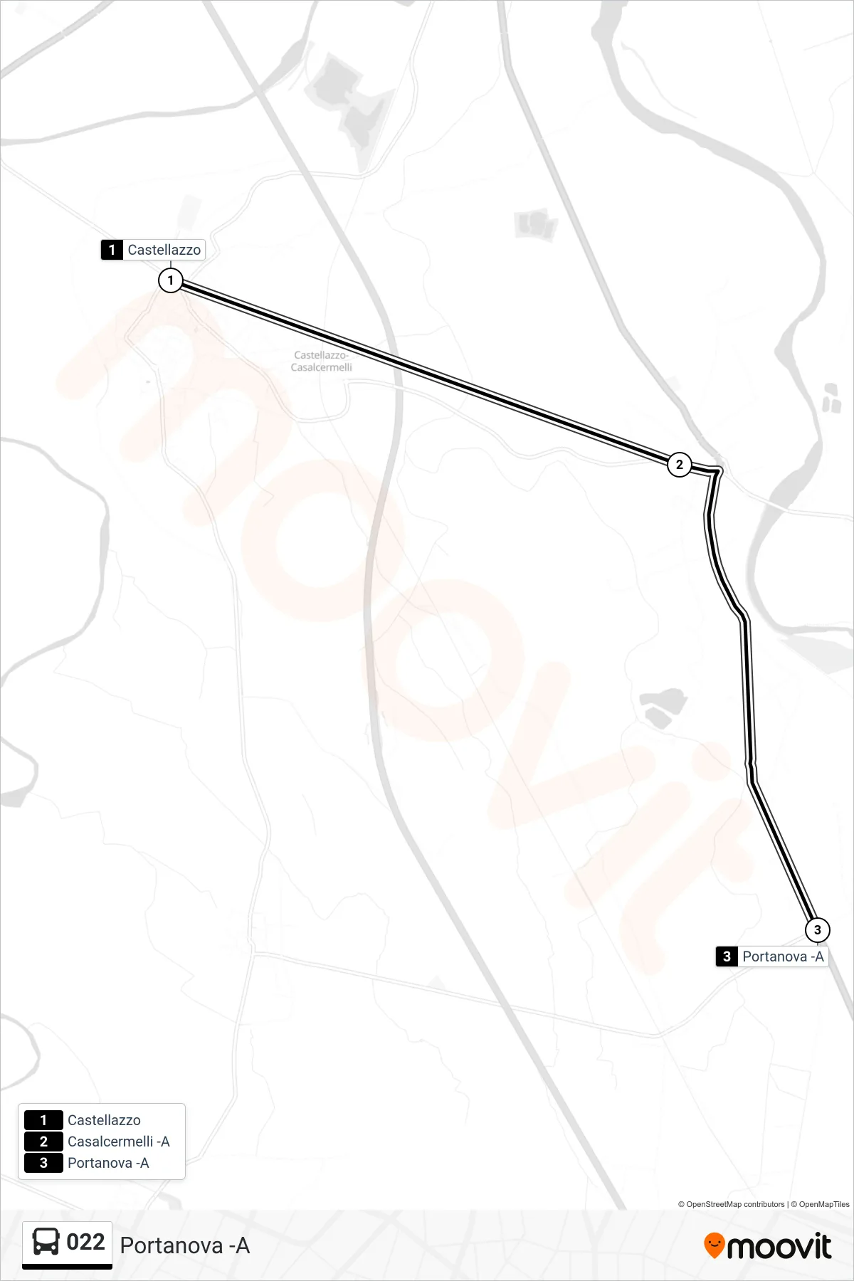 Linea 022  bus (Portanova -A) - Percorsi e fermate sulla mappa