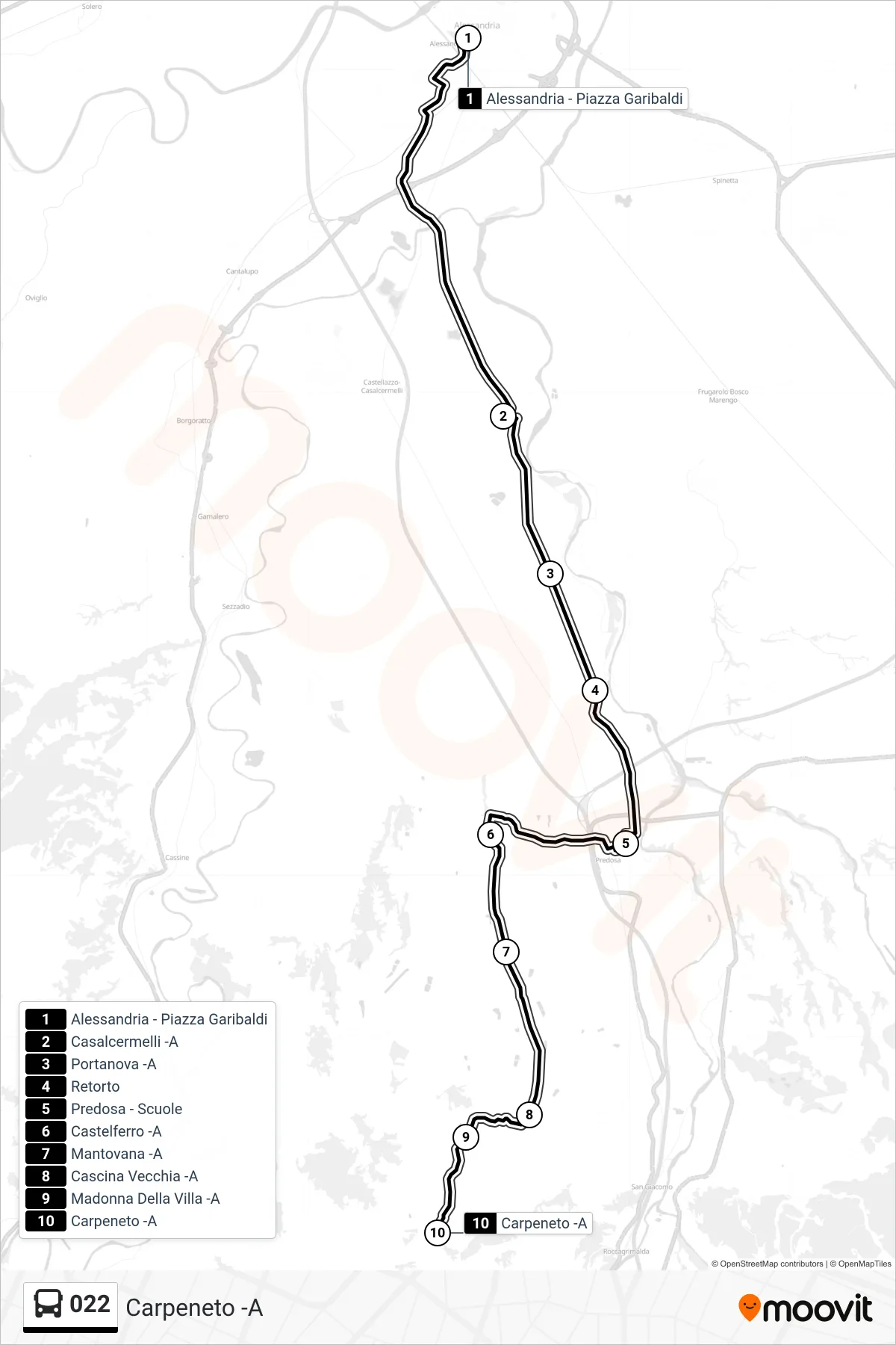 Linea 022 bus (Carpeneto -A) - Percorsi e fermate sulla mappa