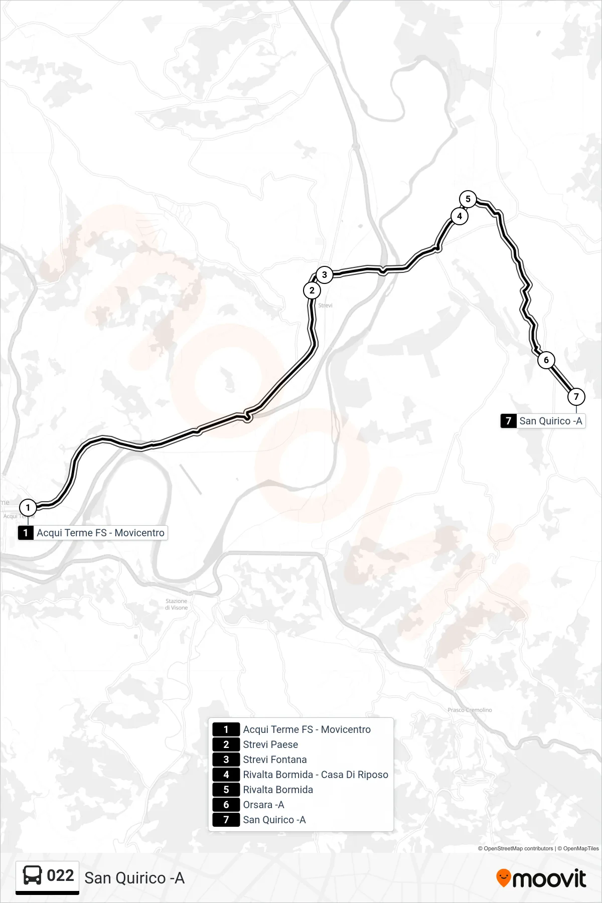 Linea 022  bus (San Quirico -A) - Percorsi e fermate sulla mappa