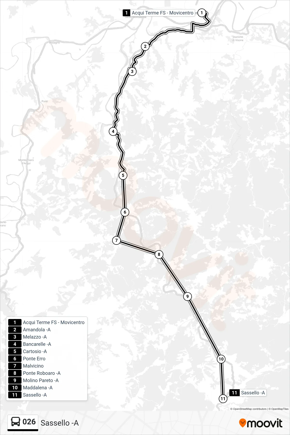 Linea 026  bus (Sassello -A) - Percorsi e fermate sulla mappa