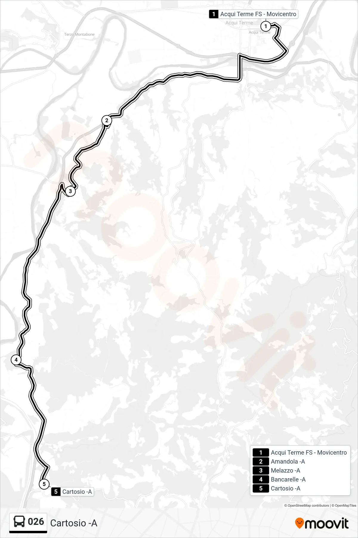 Linea 026 bus (Cartosio -A) - Percorsi e fermate sulla mappa