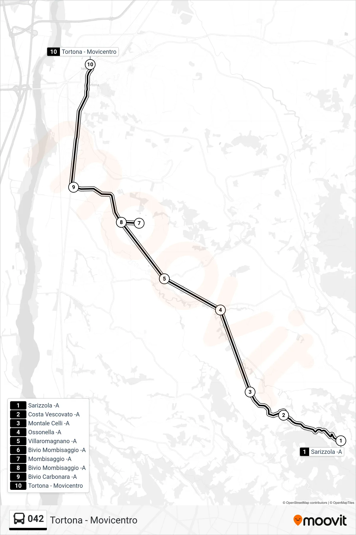 Linea 042 bus (Tortona - Movicentro) - Percorsi e fermate sulla mappa
