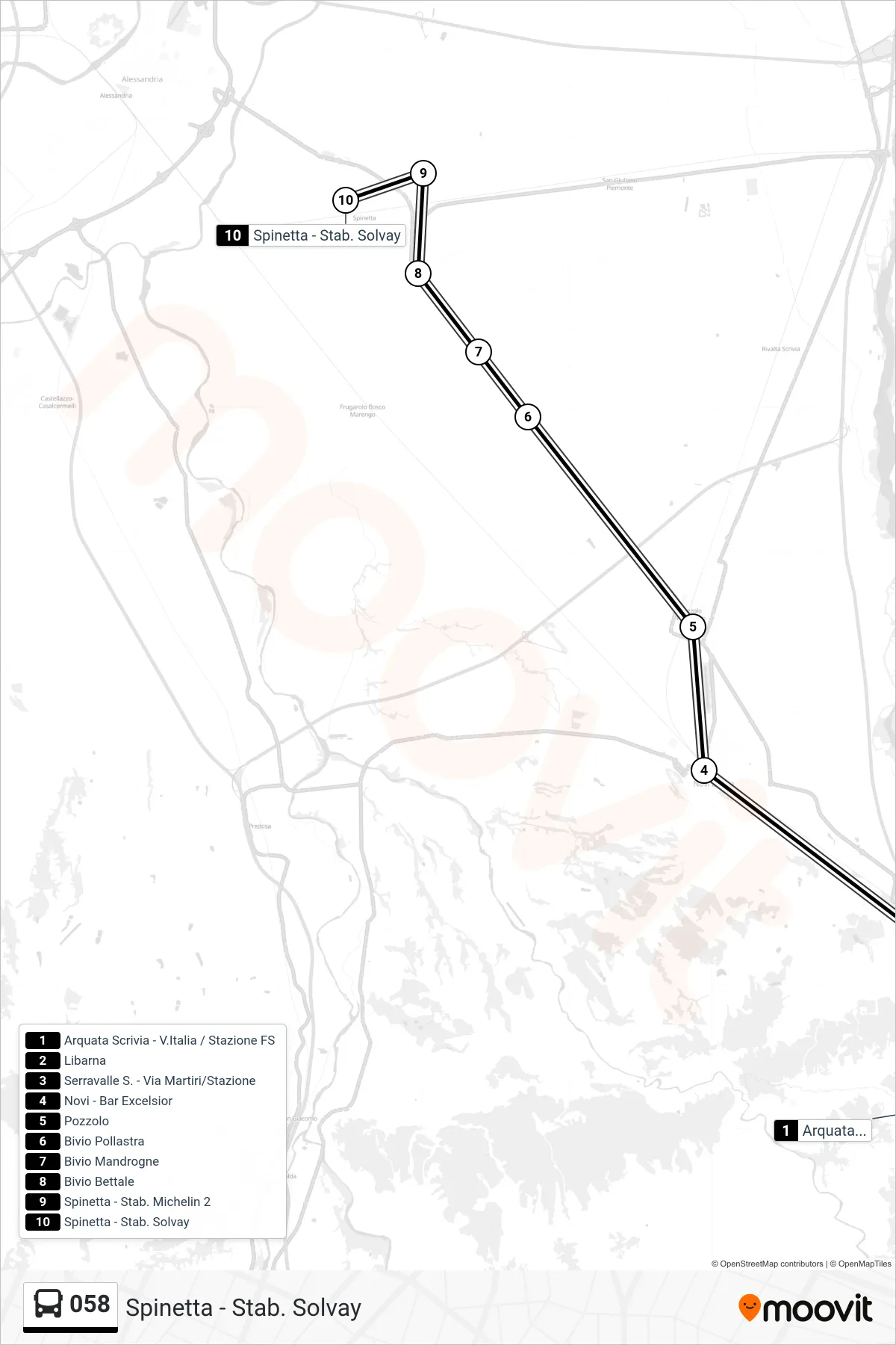 Linea 058  bus (Spinetta - Stab. Solvay) - Percorsi e fermate sulla mappa