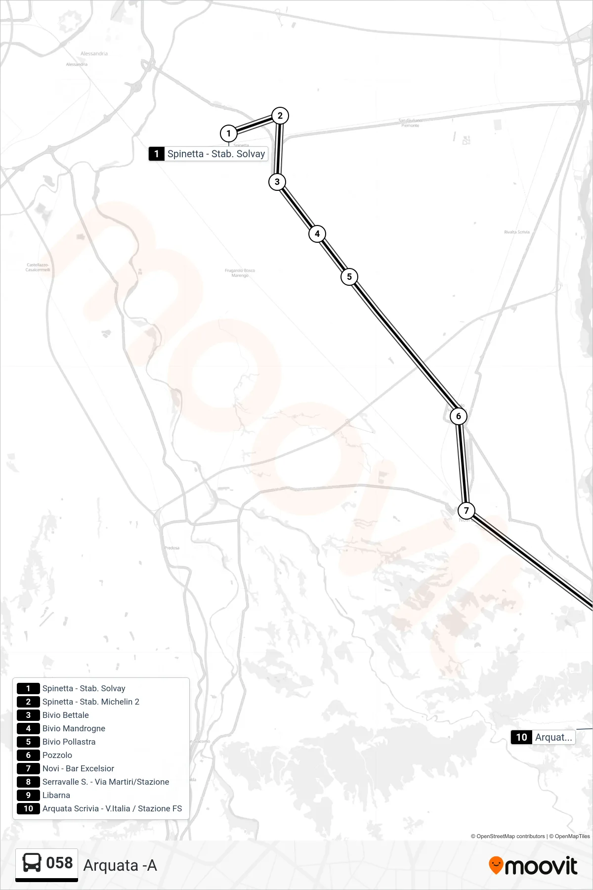 Linea 058 bus (Arquata -A) - Percorsi e fermate sulla mappa