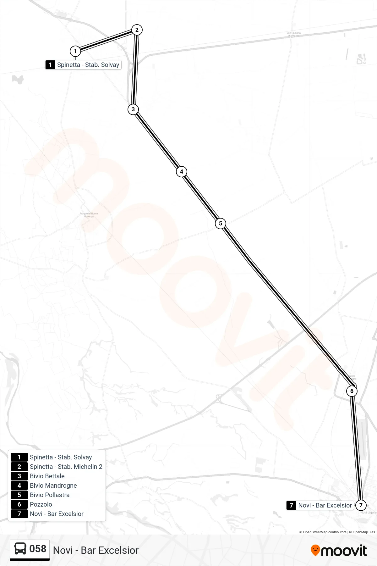 Linea 058  bus (Novi - Bar Excelsior) - Percorsi e fermate sulla mappa