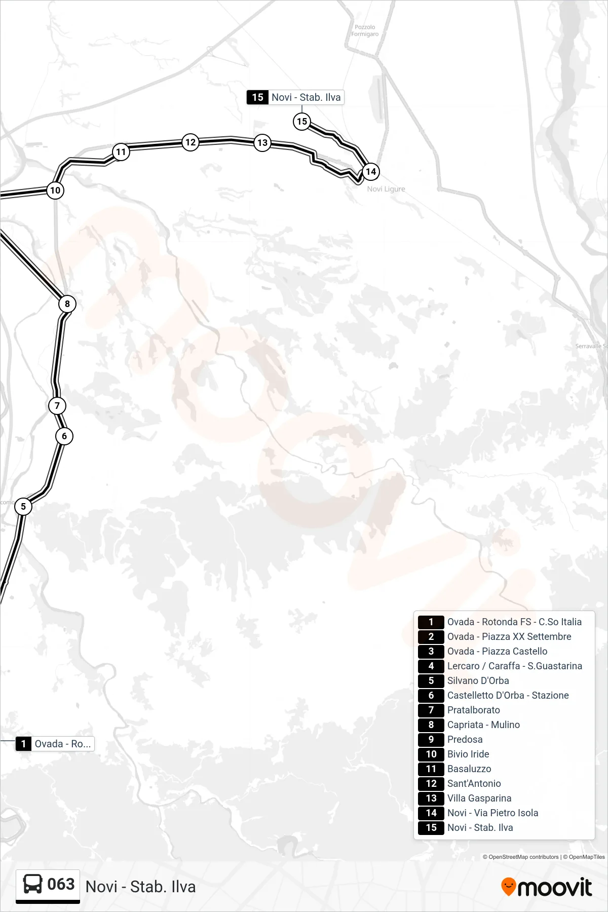 Linea 063  bus (Novi - Stab. Ilva) - Percorsi e fermate sulla mappa
